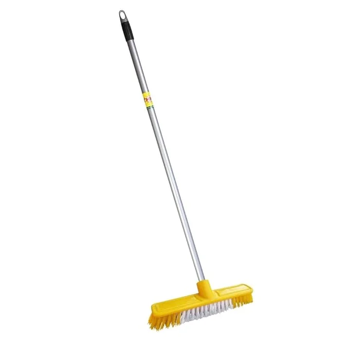 HIC Floor cleaning Tuffy Brush with tough bristels & plastic coated long sturdy rust proof rod for all kind of floors Comfortable Grip, Hard Bristles & Heavy Duty Deep Scrub for Tile,Bathroom,Kitchen
