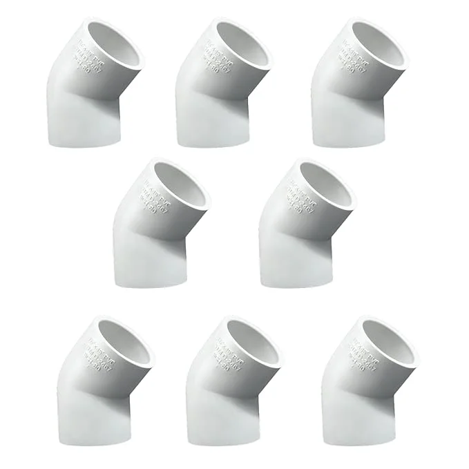 1/2" PVC Elbow with 45 Degree Bend | PVC 45° Elbow | 1/2" Heavy Duty PVC Elbow Bend At 45 Degree for Pipe Line Furniture Plumbing Use | Pvc Pipe Connector (8 Pcs Pack)