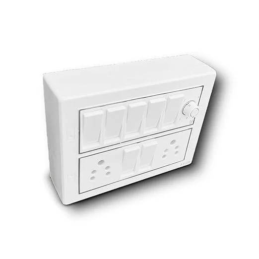 12 Modular Silver Line Gang Box Set 7 Switches 2 Sockets 1 Fan Regulator White Board Durable Electrical Fitting for Home and Office, Float Switch, 1way