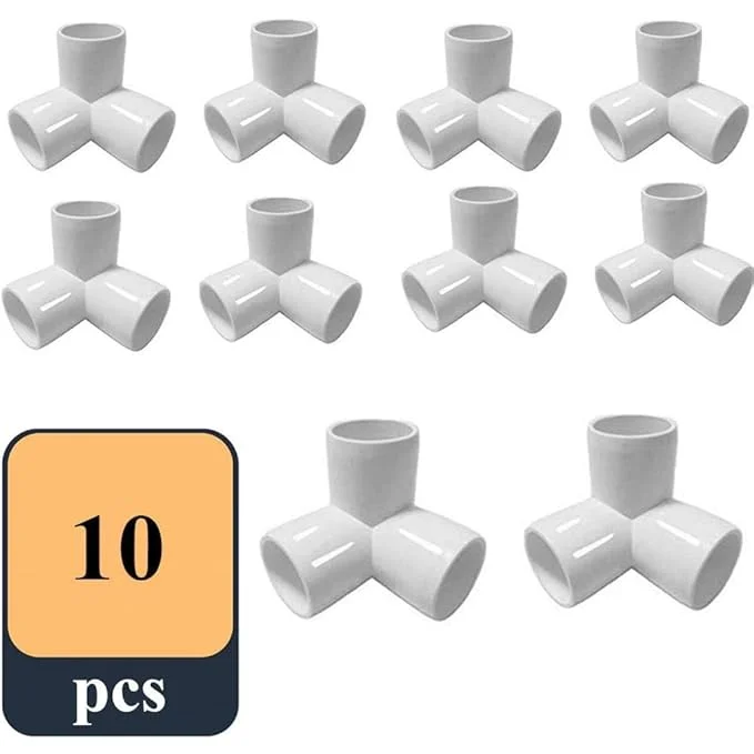 Heavy Duty 1/2 Inch 3-Way UPVC Pipe Tee Corner Fittings | Furniture Grade | Ideal for Building UPVC Furniture, Greenhouses, Sheds, Tent Connections Pipe (10 pcs set) (1/2 Inch 3 Way UPVC Pipe)