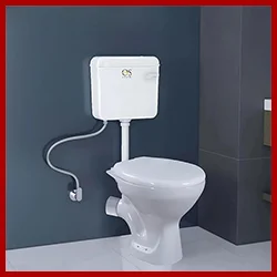 Premium Grade Ceramic EWC Western Toilet Floor Mount Commode for Bathroom/Office/Hospital/School With Slow Close Slim Seat Cover (SQUARE COMMODE & SILVERSIDE FLUSH TANK)