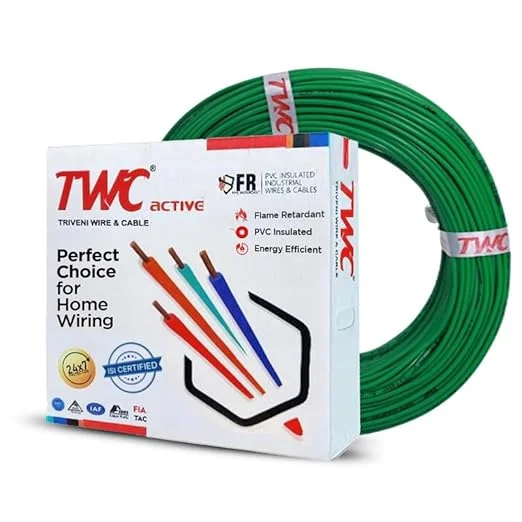 TWC Active Green 1 SQMM 90 METER | Copper Wire | HRFR (Heat Resistant Flame Retardant) Lead-Free Cable | Low Smoke Halogen-Free Wire for Home & Industrial Electrical Wiring