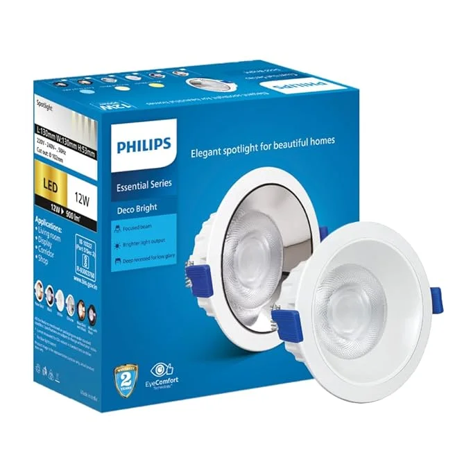 Philips Polycarbonate 12 Watt White Reflector Led Ceiling Cob Round Spot Light with Focused Beam|Cut Out: 102Mm|Cool Day Light,Pack of 1 (Deco Bright)