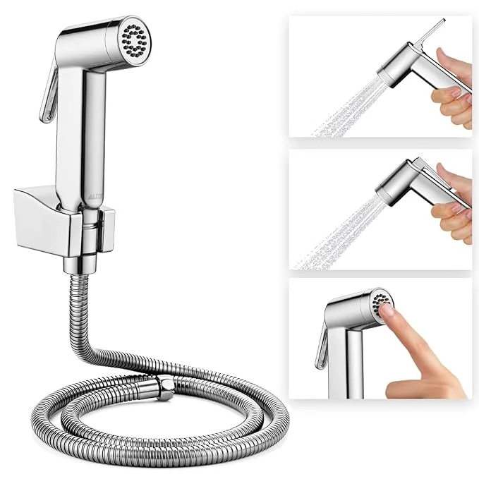ALTON SHR20910 ABS Health Faucet with SS-304 Grade 1.25 Meter Flexible Hose Pipe and Wall Hook, Chrome Finish (Jet Spray for Toilet)