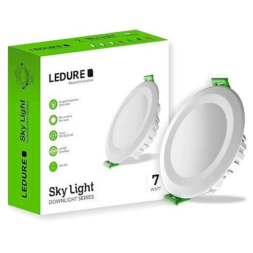 LEDURE Sky Downlight 7W | Extra Bright | Concealed LED Light | Ceiling Light | 7W Blue Round Downlight |Recessed Mount for Glare-Free | Cutout - 3 inch (Pack of 1)