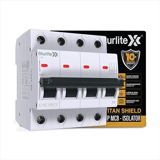 Sturlite Titan Shield 63A Four Pole MCB| Overload & Surge Protection| 10-Year Warranty| Durable Polycarbonate Housing| C-Curve Tripping| 63A Breaking Capacity
