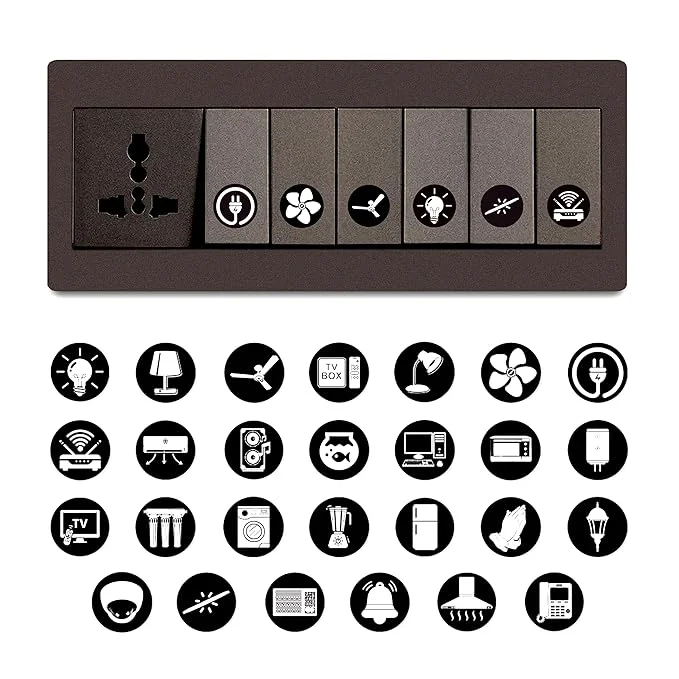 Clickedin Switch Board Stickers Black and White | Switch Id Sticker Vinyl Labels 3-A4 Sheets for Electric Board Appliances Including 27 Designs in Total 495 Stickers for Switches, Self Adhesive
